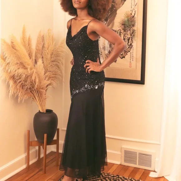 slim fit dress slacks Tessa" Long Glitter Off the Shoulder Ruffle Dress
